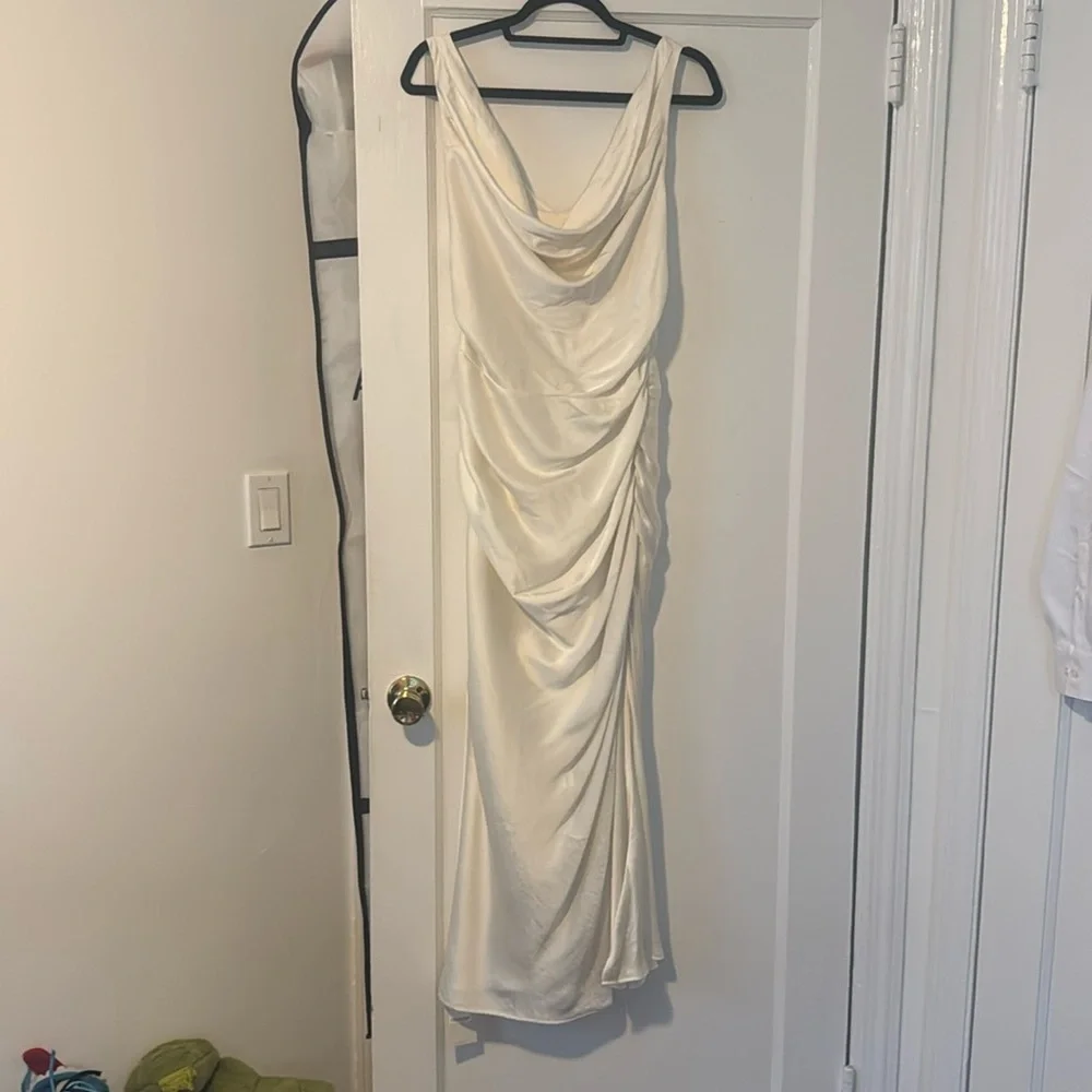 abercrombie and fitch cowl neck white satin dress